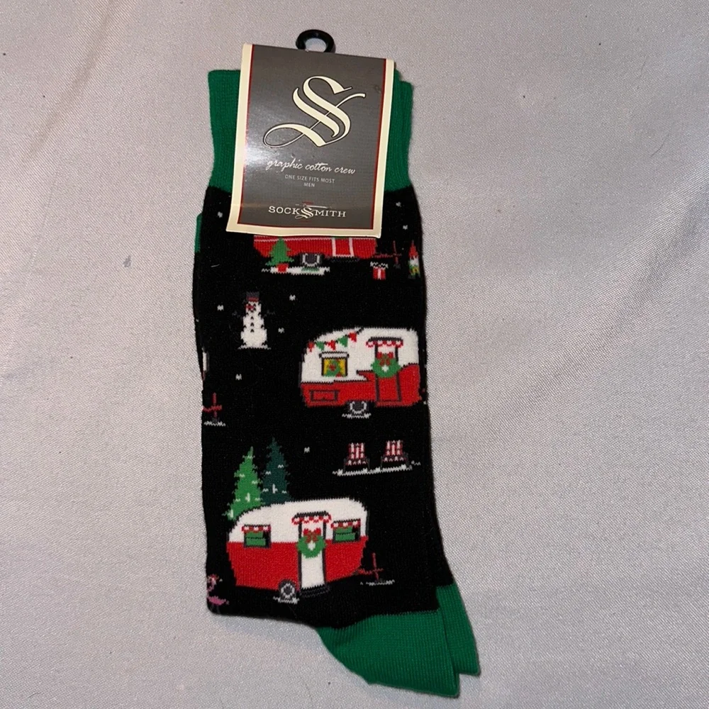 Men’s Christmas socks featuring campers